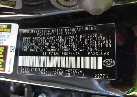 2023 Toyota Camry Xle V6 from USA, damaged, VIN 4T1FZ1AK1PU074418